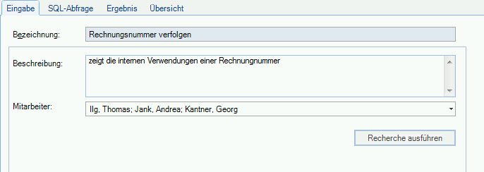 Eingabe der Recherche-Kopfinformationen