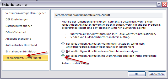 Einstellungen in Outlook 2010