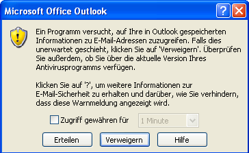 Sicherheitswarnung von Microsoft Outlook