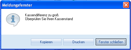 Meldung aufgrund zu großer Differenz