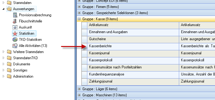  Aufruf der Kassenabschlüsse in Concept Office