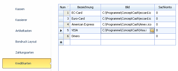 Kreditkarten in Concept Cash