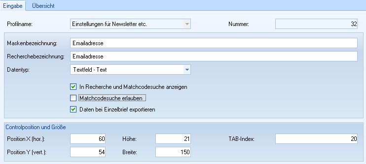  Profileintrag eines Profilfeldes